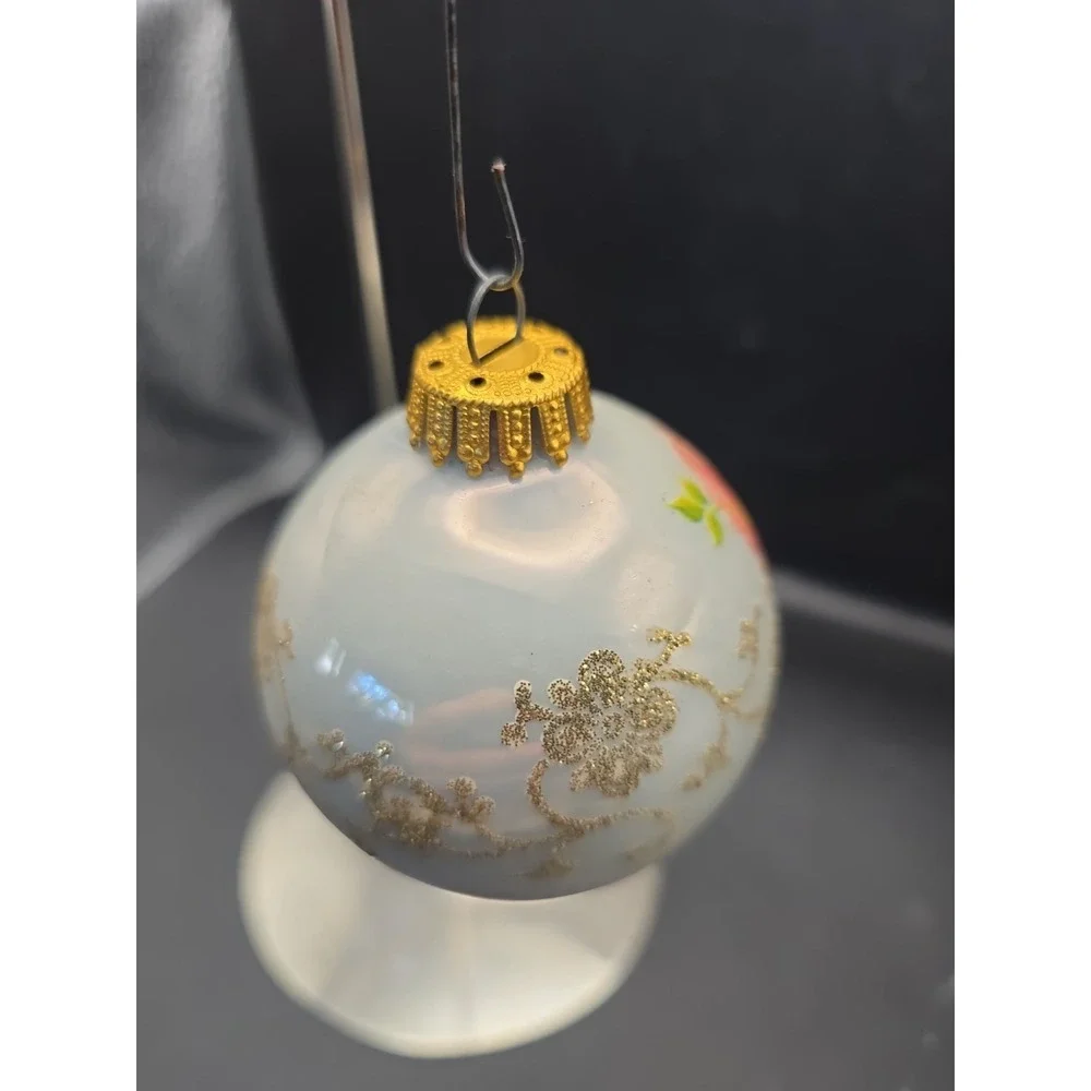 Krebs Christmas Glass Ornament West Germany Roses Gold Glitter Floral Vintage
